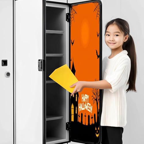 CEREJYPUZ 2 Pcs Locker Magnetic Wallpaper Halloween Hanging Wall Art Decorative Wood Sign Decor 12" x 36" Wall Magnetic Sticker Removable Locker Accessories Decor Easy Install for Office School