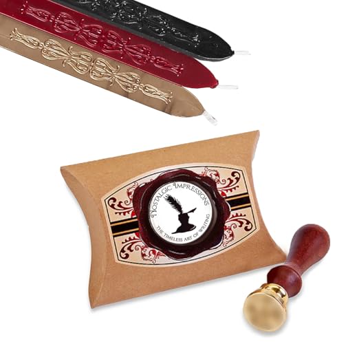 Harry Potter Dark Mark Wax Seal Stamp Kit with Brown Wood Handle and Red Gold and Black Sealing Wax