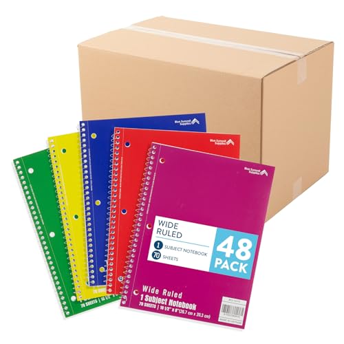 Blue Summit Supplies 48 Pack Spiral Notebooks Bulk, Wide Ruled, Assorted