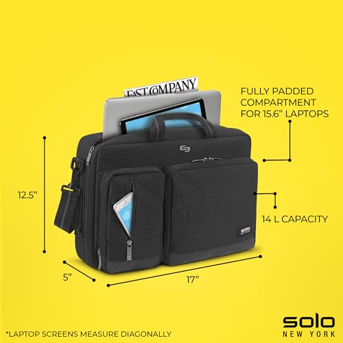 Solo New York Hybrid Briefcase Backpack - 15.6" Laptop Carrying Bag for Women & Men, Brief for Travel & Work - Duane, Black