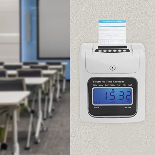 Electronic Time Recorder, 7.4 * 4.5 * 8.3inch Electronic Calculating Time Clock Small Business Punch Pak Auto-Align Time Card Machine with 50* Time Cards for Company Attendance Clocking
