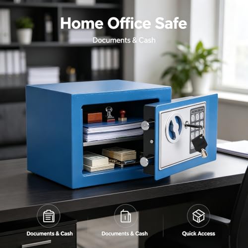Small Steel Security Safe Box with Keypad Key 0.23 Cu