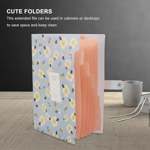 Filing Folder Expanding File Folder Floral A4 and Letter Size Archival Holder Organizer 8 Pockets (Blue) Office Supplies