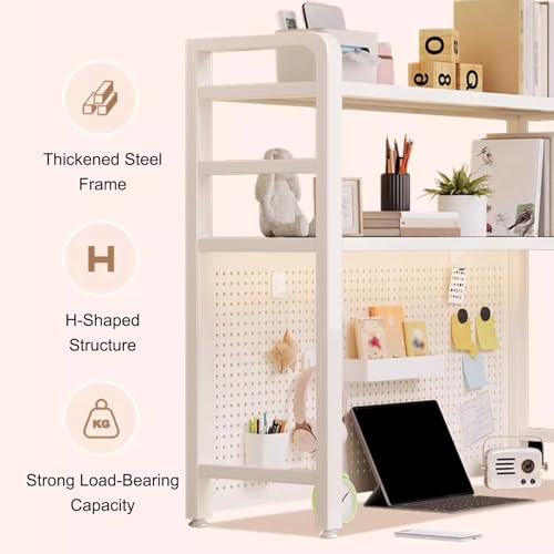 JHDXL Desktop Shelf Organizer Display Rack, Desktop Bookshelf with Anti-Slip Feet & Back Pegboard, Industrial Bookshelf, for Office Home Dormitory(White,98 * 55cm/38.6 * 21.6in)