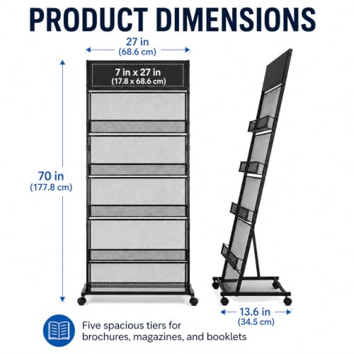 5 Layer Floor Magazine Rack Stand, 70"×27×13.6" Brochure Display Stand