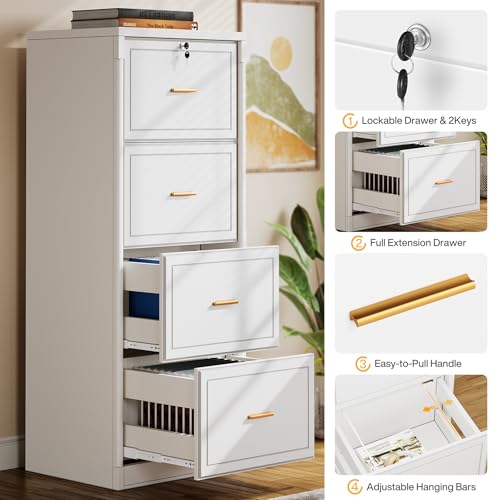 Tribesigns 4 Drawer File Cabinet with Lock, Filing Cabinets for Home Office