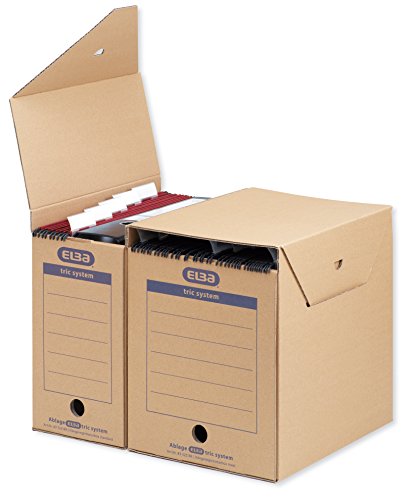 Elba Standard 83524 Hanging Filing Box for Systematic Filing with Tabs Tric System 6 Piece Set Natural Brown