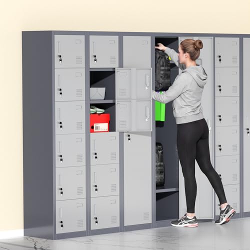 Bonusall Employees Lockers,Metal Office Storage Locker with 6 Door, Tall Steel Lockers with Keys and Lock for School, Gym, Home, Garage, Gray White