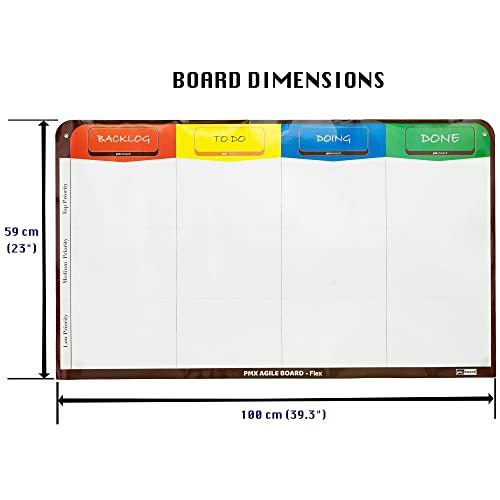 PMXBOARD 4 Column Kanban Board, Full Magnetic Dry Erase Scrum Board, Flexible Wall-Mount Agile Whiteboard for Task Tracking, Workflow Management, Project Planning, 4 Markers & Eraser