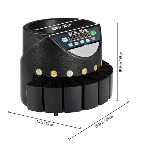piudoiliy Electronic Coin Counter/Sorter, Digital Coin Counter Sorter,with LCD Display/Handle Panel, for Supermarket, Shop