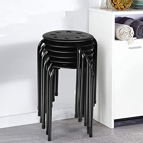 Hysache Plastic Stackable Stools Set of 6, 17.5" Multipurpose Stool Chairs w/Metal Frame, X-Shape Connection, Non-Slip Feet, Backless School Classroom Nesting Stool for Students Child Kids (Black)