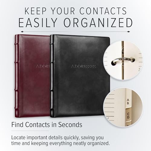 Gallery Leather Large Address Book with Alphabetical Tabs up to 480 Records, Leather Notebook Hardcover, Telephone and Address Books - 9x7, Desk Address, Camden Violet