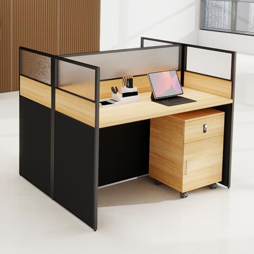 2 Person Cubicle Desk Office Workstation w/Privacy Partitions & Cabinet
