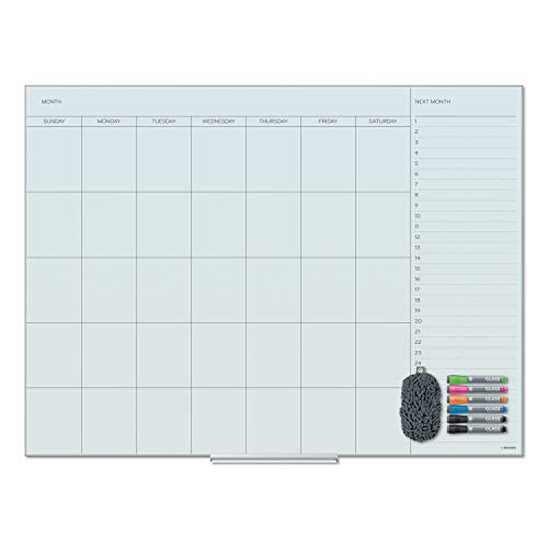 U Brands Glass Dry Erase Calendar Whiteboard, 36" x 48", Non-Magnetic