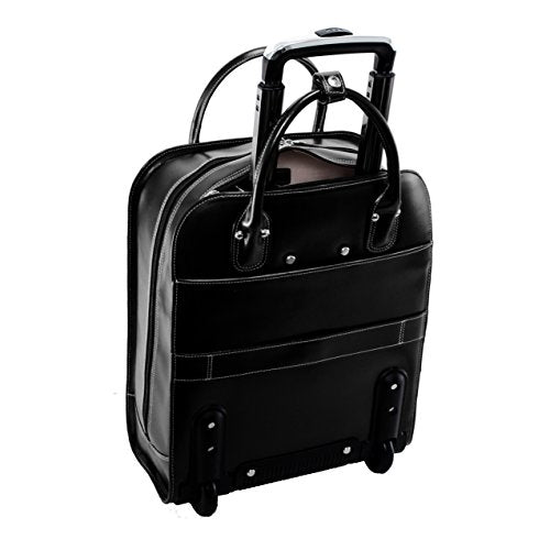McKlein UPTOWN, Top Grain Cowhide Leather, 15" Leather Vertical Wheeled Ladies' Laptop/Computer & Tablet Business Briefcase Bag/Women's Rolling Overnight Travel Bag, Removable trolley case