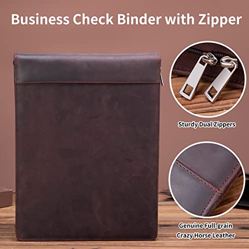 Geslun Leather 7 Ring Check Binder, 3-On-A-Page for 600 Checks (9 x 13”)