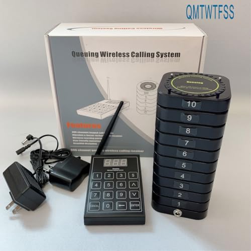 QMTWTFSS Wireless Guest Paging System, 10 Coaster Pagers+1 Keypad Caller