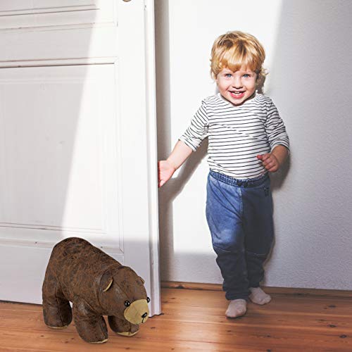 Relaxdays Door Stopper Bear Fabric Floor Indoor, Soft & Heavy, for Child, Door Buffer HxWxD 17 x 16 x 32 cm, Brown