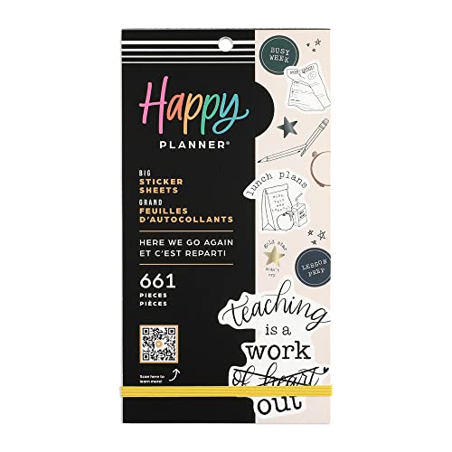 Happy Planner Sticker Pack, Multicolored Planner Stickers for Teachers, Back-to-School Accessories, Big Size, Here We Go Again Theme, 30 Sheets, 661 Stickers Total