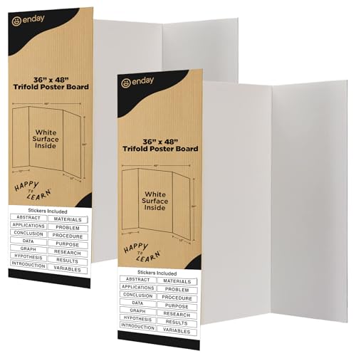 White Trifold Presentation Board 36" x 48" (Pack of 2) Self-Adhesive Science Subtitles Included - Display Exhibition Board Lightweight and Portable with Smooth Surface - By Emraw