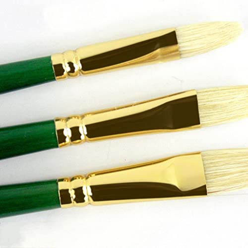 HBJWOV 6pcs Green Long Pole Handle Art Paint Brush Set with Oval Shape Handmade Pen Oil Brush Acrylic Paint Art