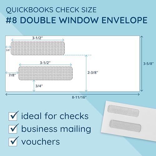 Blue Summit Supplies 500#8 Double Window Security Envelopes, Gummed