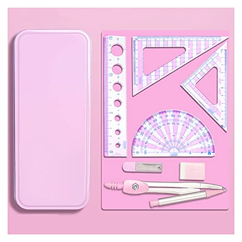 DUHTFCY Protractor and Compass Set Compass Protractor Set Compass School Math Compass and Protractor Geometry Set 7 Pcs Math Compass (Pink)