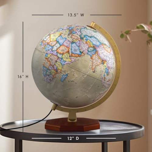 Waypoint Geographic Voyager Plus Illuminated Globe, 12" Antique Ocean-Style, Up-to-Date Light-Up World Globe for Home and Office Decor, 16“ H x 13.5“ W x 12“ D