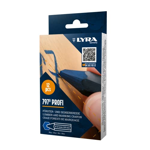 L4870051, LYRA 797® Professional Forester and Signing Chalk (Oil-Based) for Weatherproof Markings, Box of 12 Blue Chalks
