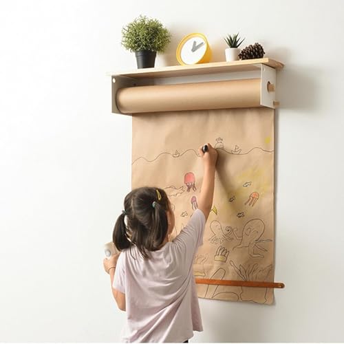 LNNW Kraft Paper Dispenser Vintage Kraft Paper Dispenser, Dining Room/DIY Room/Nursery Classroom Home Kids Graffiti Wallpaper Holder Decorative Message Boards for Wall(Board 70cm/27.6in)