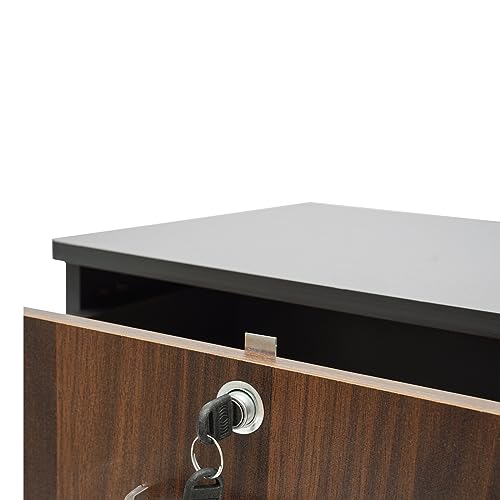 Mobile File Cabinet with lock, 2-Drawers Black Oak Office Storage With Open Storage Shelves, Wooden File Cabinets With 4 Wheels For Home, Study, Bedroom, And Office As A Printer Stand, 22.8in Height