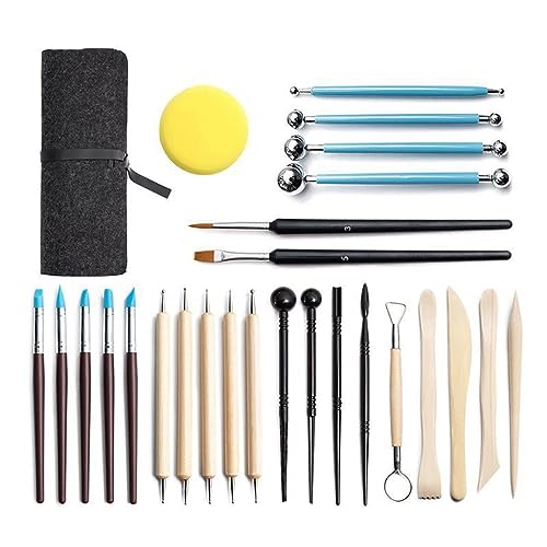 TXGJWRA 27Pcs Pottery Clay Sculpting Tools Set Kit Smoothing Wax Carving Pottery Ceramic Tools Modeling Carved Tool (D Light Grey)