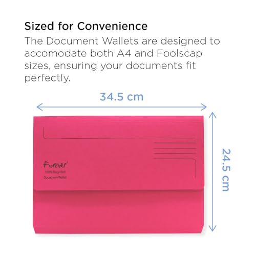 Exacompta Forever Document Wallets - Ideal for Storing Documents - Recycled 290 GSM Board - 34.5 x 24.5 cm in Size - A4/Foolscap - Assorted Colours - Pack of 25