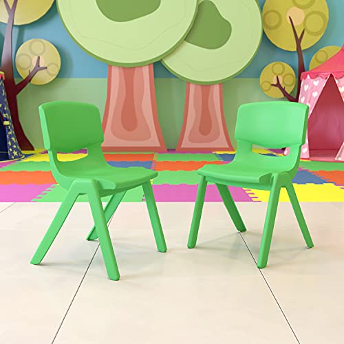 BizChair 2 Pack Green Plastic Stackable School Chair with 15.5" Seat Height