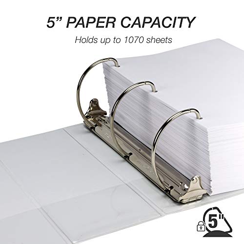 Samsill Durable 5 Inch 3 Ring Binder, D Ring Binder, Customizable Clear View, White, 2-Pack, Holds 1070 Pages