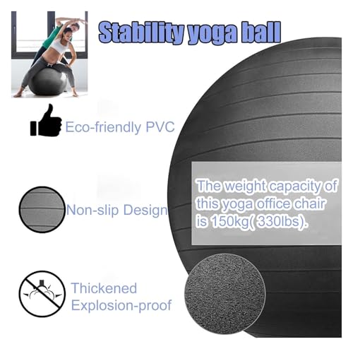 OneGrifN Yoga Ball Chair,Yoga Ball，Exercise Ball, Yoga Ball Chair Stability Exercise Ball Chair for Office Black Yoga Ball Chair with Wheels &Back Support Balance Ball Seat to Relieve
