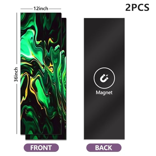 CEREJYPUZ 2 Pcs Locker Magnetic Wallpaper Marble Green Orange Gold Black Neon Abstract Texture Wave 12" x 36" Wall Magnetic Sticker Removable Locker Accessories Decor Easy Install for Office School