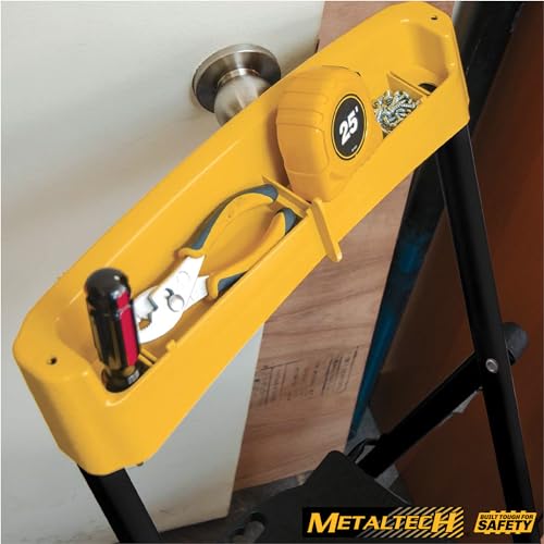 Metaltech E-SLC2YW 2-Step Pro Steel Step Stool Type I with Utility Tray, Compact Folding Step Stool for Home Improvement, 250-lb Capacity Collapsible Stool with Safety Rail and Utility Tray