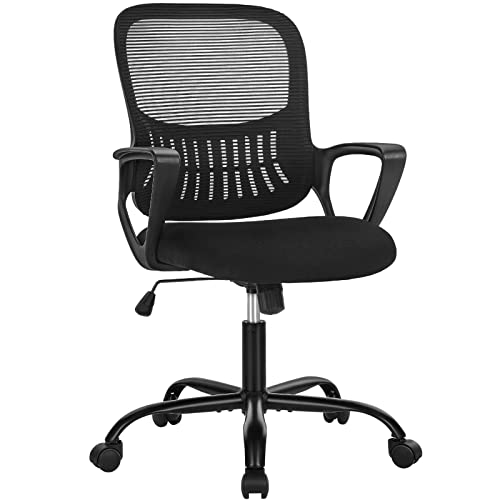 KMFurnila Mesh Office Chairs Managerial Executive Chair, Ergonomic Mid-Back Swivel Computer Desk Chair with Wheels, Comfortable Lumbar Support Comfy Arm for Home Bedroom Study Student, Ink
