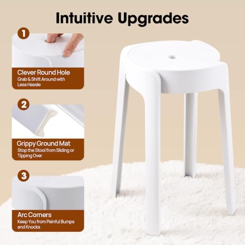 Beuioslyr 5 Pack Plastic Stack Stools,18 Inch Portable Stackable Chairs,Colorful Nesting Stools for Classroom Students School Home Office (White)