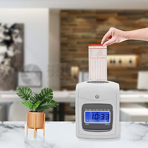 Electronic Calculating Time Clock, Employees in/Out Time Tracker, Small Business Punch Pack Bundle with 50 Time Cards, Ribbon and Security Keys