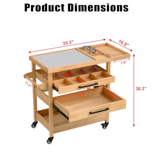 GDLF Solid Beech Wood Art Cart, Artist Taboret with Tempered Glass Palette