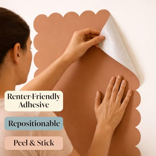 Orelle MagicWall | Magnetic Scalloped Wall Decal – Repositionable & Renter-Friendly | Peel & Stick Magnetic Wall Decal Chalkboard | Playroom Essentials | Large | 24 x 36 | Mocha