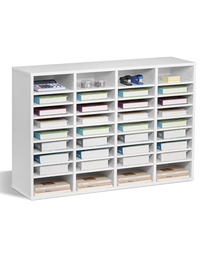 VEVOR Literature Organizer, 36 Compartments Office Mailbox with Adjustable Shelves, Wooden Mailbox Sorter Medium Density Fiberboard Office Home Classroom Storage for Files, Documents, Papers, White