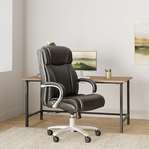 Scranton & Co Big and Tall High Back Office Chair, Bonded Faux Leather, Black Finish, Ergonomic Design with Padded Chrome Armrests, Adjustable Height and Tilt, 500 lbs Capacity, Sturdy 29" Base