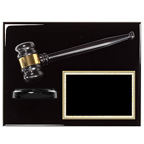 SHOP AWARDS AND GIFTS Customizable Gavel Award Plaque Personalized Custom Engraved, 12 x 9 Inch, Ebony Piano Finish with Gavel Block, Includes Personalization