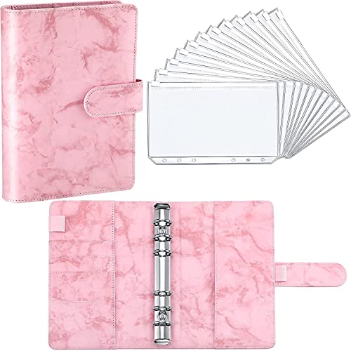 GFHSKRPL A6 PU Leather Binder Budget Planner Notebook Folder with 12 Pieces Binder Zipper Pocket Personal Cash Budget Envelopes System(E)