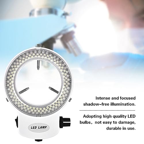 Microscope LED Light, 144 LED Beads Brightness Adjustable Ring Lamp for Stereo Microscope & Camera, White, Black