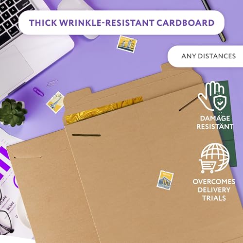 APQ Supply Natural Brown Tab Lock Rigid Mailers, 12.75 x 15 Inch. Pack of 100 Cardboard Envelopes for Photos, Documents. Sturdy Stay Flat Mailers with Tab Lock Closure. Hard Rigid Shipping Envelopes