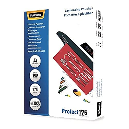 Fellowes A4 Laminating Pouches - Gloss Finish - 100 Sheets, 350 Micron (2 x 175 Micron) Finish - Ideal for Photos, Notices, Creatives, Certificates & Menus